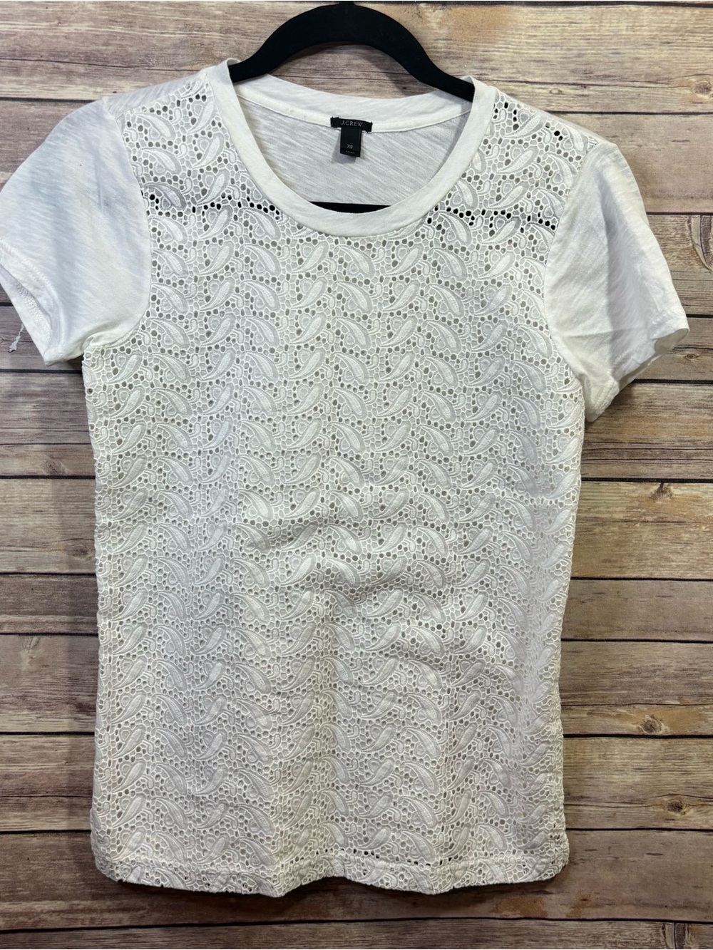J crew XS White Eyelet T Shirt Top short sleeved